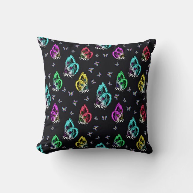 Colourful Black Butterfly Pattern Design Cushion (Front)