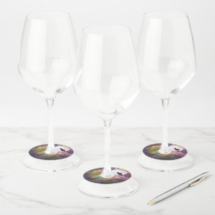 Colourful Black Cat Crescent Moon Wine Glass Tag
