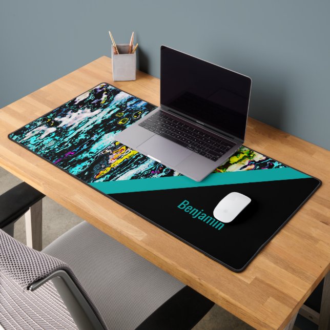colourful + black chic cool marble desk mat (Office 2)