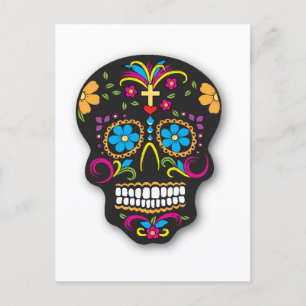 Colourful Black Day of the Dead Sugar Skull Muerto Postcard