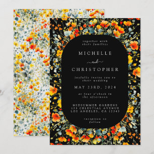 Colourful Black Floral Watercolor Wedding Invitation