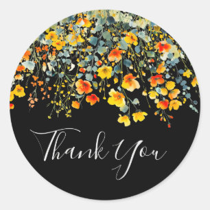 Colourful Black Floral Wedding Thank You Favour Classic Round Sticker