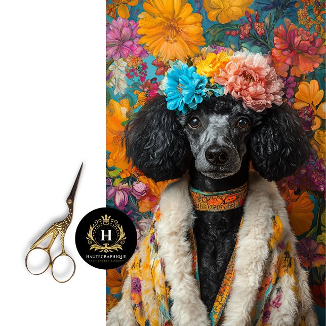 Colourful Black French Poodle Portrait Decoupage  Tissue Paper (Creator Uploaded)