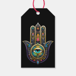 Colourful Black Gold Hamsa w/ Turquoise Third Eye Gift Tags