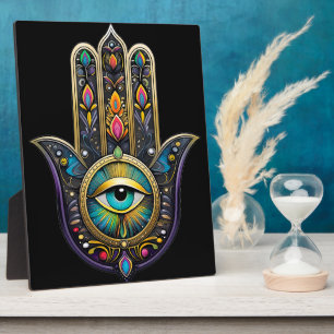 Colourful Black Gold Hamsa w/ Turquoise Third Eye Plaque