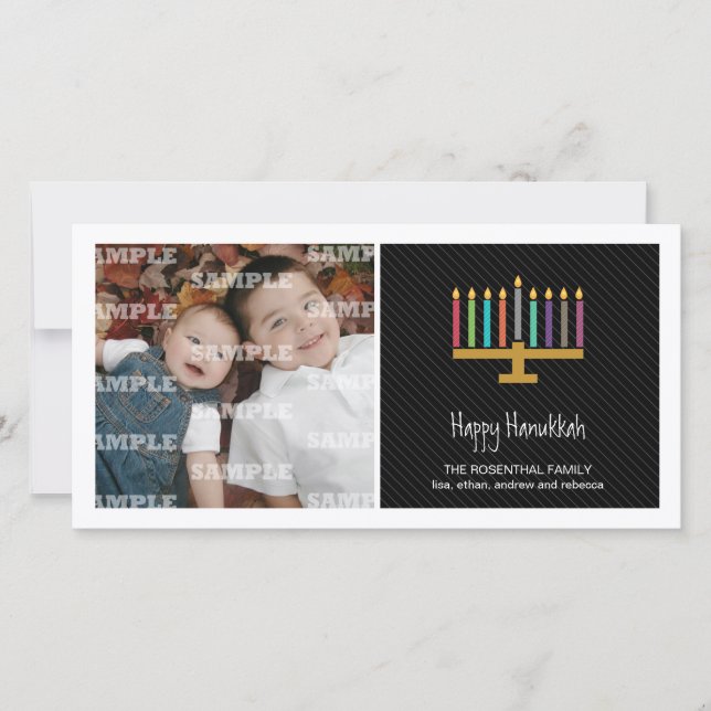 Colourful Black Menorah Hanukkah Holiday Card (Front)