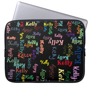 Colourful Black Monogrammed First Name Fun Cute Laptop Sleeve