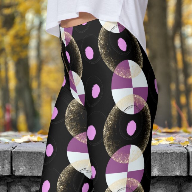 Colourful Black Nucleus Pattern Leggings (Nucleus Black Circular Pattern Leggings)