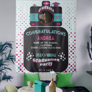 Colourful Black Pink Teal Retro Grad Photo Backdro Tapestry
