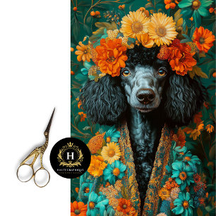 Colourful Black Poodle Portrait Decoupage  Tissue Paper