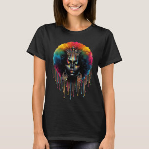 Colourful Black Queen Afro Melanin Dripping Junete T-Shirt