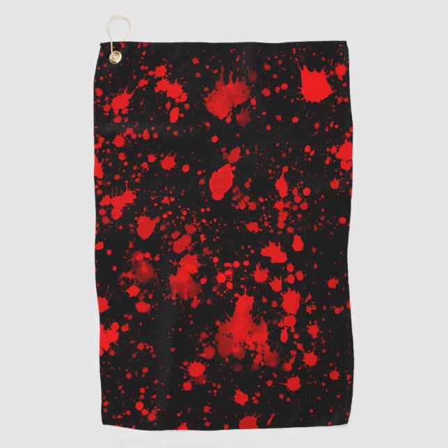 Colourful Black Red Paint Splatter Artistic Splash Golf Towel (Front)