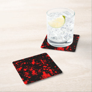 Colourful Black Red Paint Splatter Artistic Splash Square Paper Coaster
