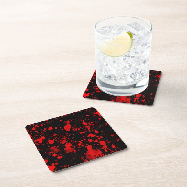 Colourful Black Red Paint Splatter Artistic Splash Square Paper Coaster (Insitu)