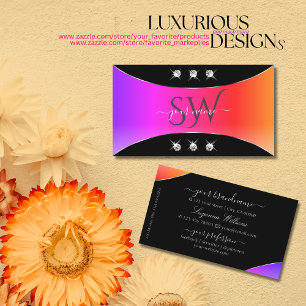 Colourful Black Silver Decor Jewels and Monogram Business Card
