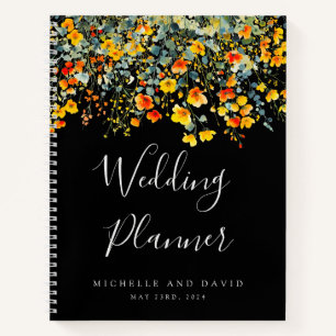 Colourful Black Watercolor Floral Wedding Planner Notebook