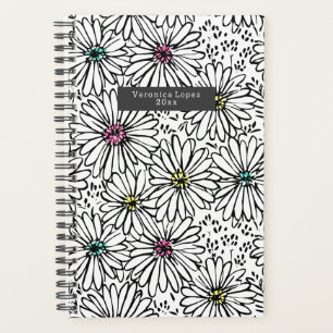 Colourful Black + White Daisies Pattern Planner