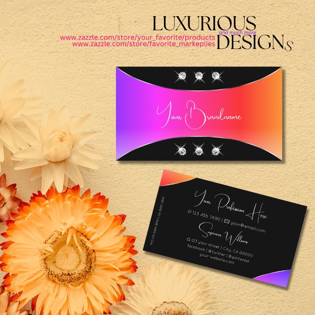Colourful Black with Silver Decor Sparkling Jewels Business Card (Creator Uploaded)