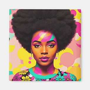 Colourful Black Woman Afro Pop Art Magnet