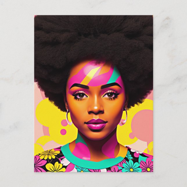 Colourful Black Woman Afro Pop Art Postcard (Front)