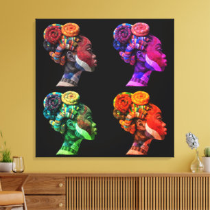 Colourful Black Women's Face in Quilted Fabrics Canvas Print