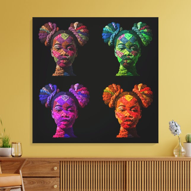 Colourful Black Women's Face in Quilted Fabrics Canvas Print (Insitu(LivingRoom))