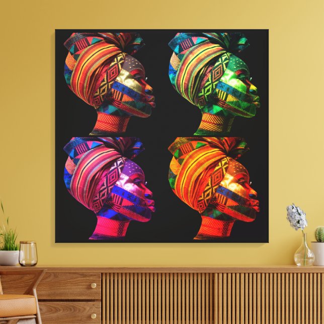 Colourful Black Women's Face in Quilted Fabrics Canvas Print (Insitu(LivingRoom))