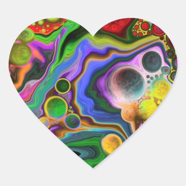 Colourful Blast Fluid Art Digital Pour Painting  Heart Sticker (Front)