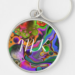 Colourful Blast Fluid Art Digital Pour Painting  Key Ring