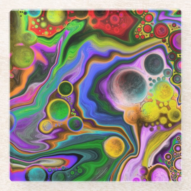 Colourful Blast Fluid Art  Pour Painting   Glass Coaster (Front)