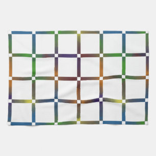 Colourful Blended Rainbow Grid with Negative Space Tea Towel