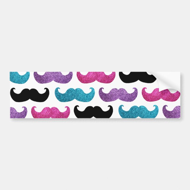 Colourful bling moustache pattern (Faux glitter) Bumper Sticker (Front)