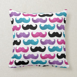 Colourful bling moustache pattern (Faux glitter) Cushion