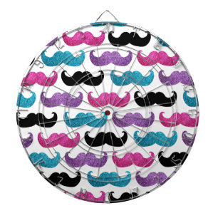 Colourful bling moustache pattern (Faux glitter) Dartboard