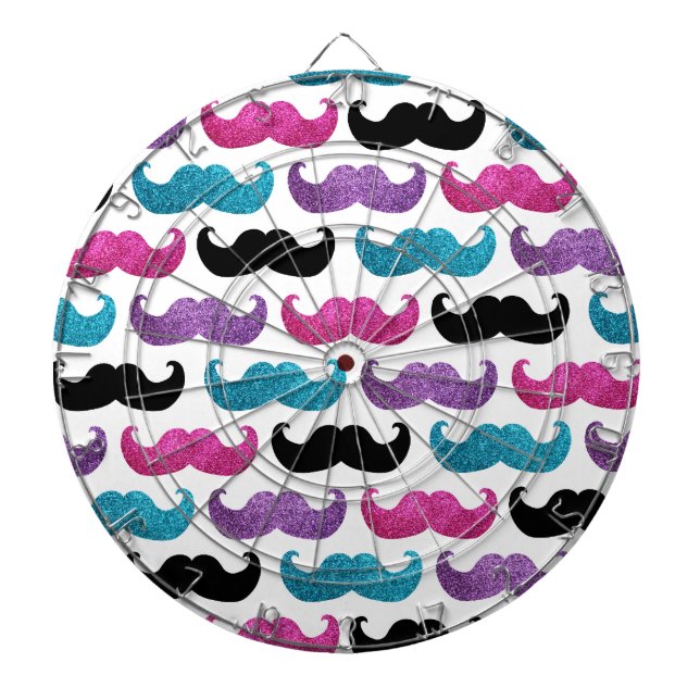 Colourful bling moustache pattern (Faux glitter) Dartboard (Front)