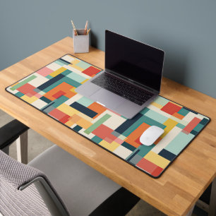 Colourful Blocks Abstract Mid Century Pattern Desk Mat