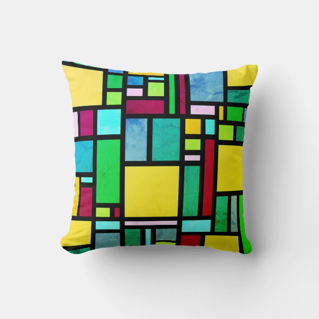 Colourful blocks abstract throw pillow (Front)