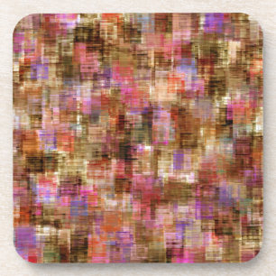 Colourful Blocks Pink Brown Coaster