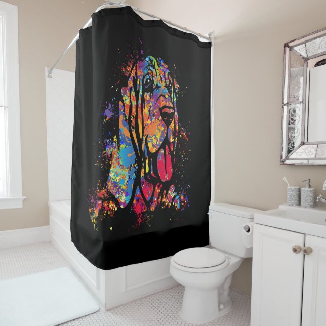 Colourful Bloodhound Portrait Shower Curtain (In Situ)