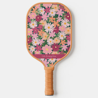 Colourful Bloom Flower Garden Custom Name Pickleball Paddle