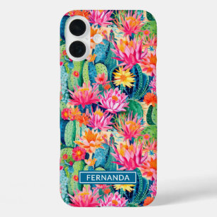 Colourful Blooming Cacti Personalised iPhone 16 Plus Case