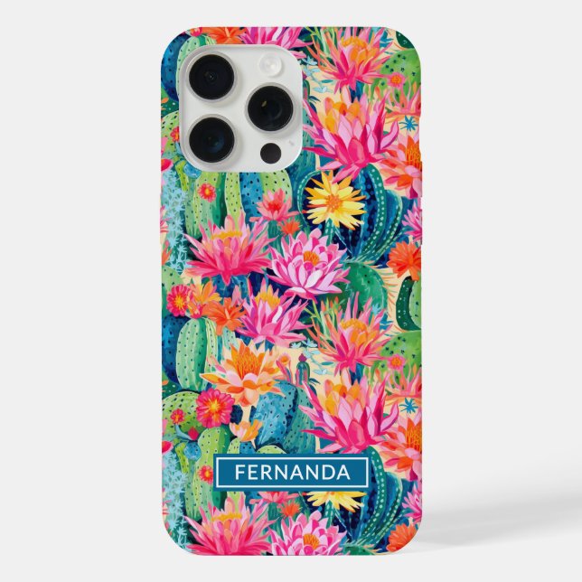 Colourful Blooming Cacti Personalised iPhone Case (Back)