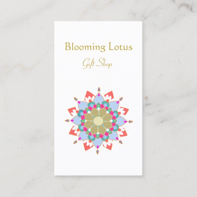 Colourful Blooming Lotus Mandala Business Card (Front)