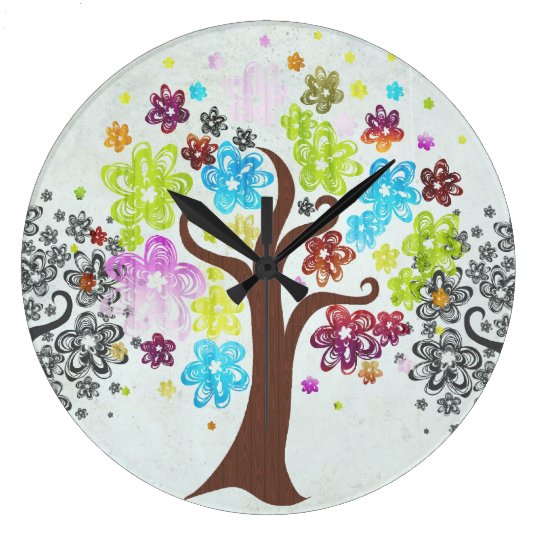Colourful Blooming Trees Wall Clock Zazzle.co.uk