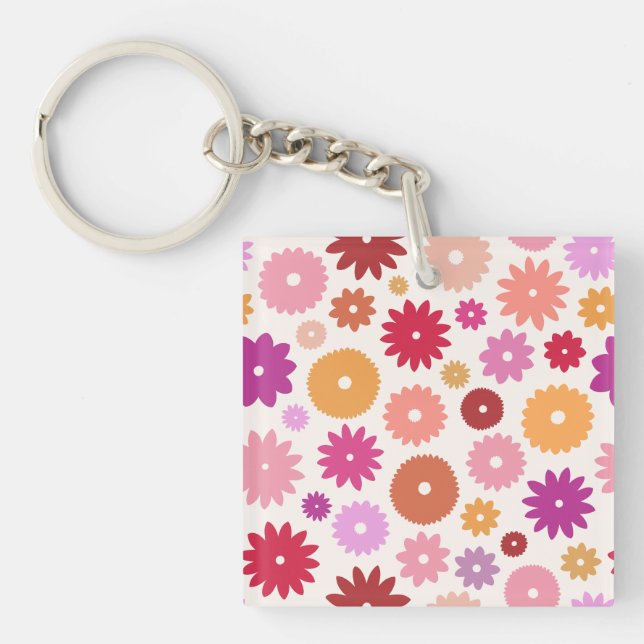 Colourful Blooms Big Pattern Key Ring (Front)