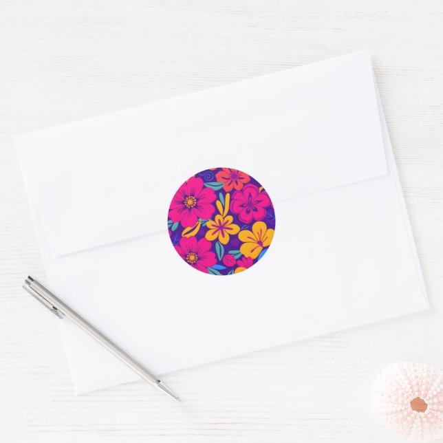 Colourful Blooms-Dopamine Style-Retro Flowers Classic Round Sticker (Envelope)