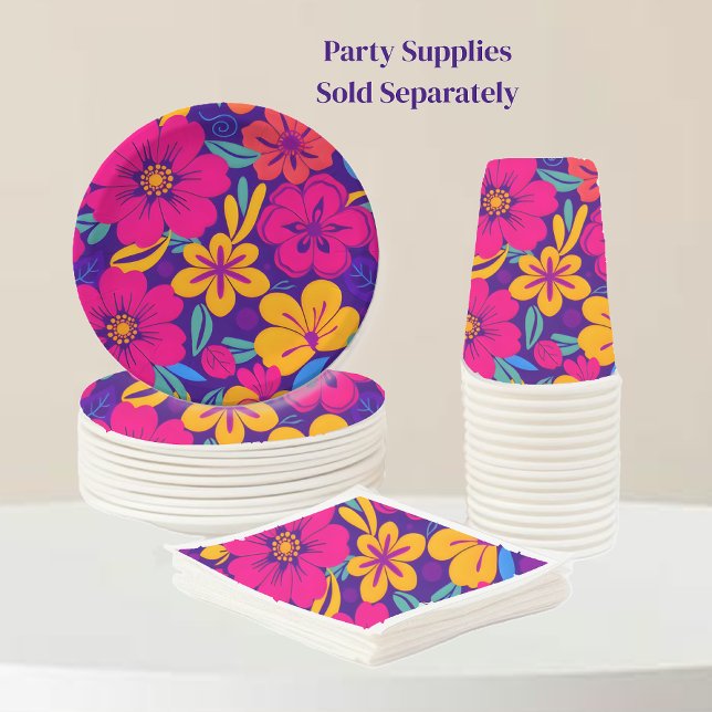 Colourful Blooms-Dopamine Style-Retro Flowers Paper Plate (Colorful Blooms-Dopamine Style-Party Supplies plates cups and napkins)
