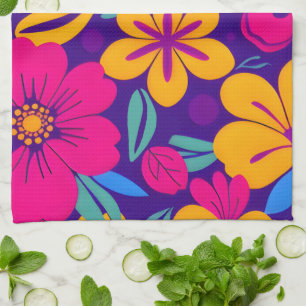 Colourful Blooms-Dopamine Style-Retro Flowers Tea Towel