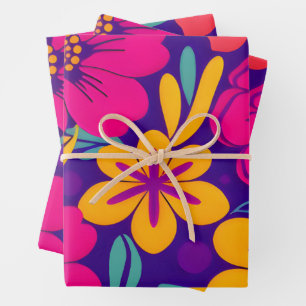 Colourful Blooms-Dopamine Style-Retro Flowers Wrapping Paper Sheet