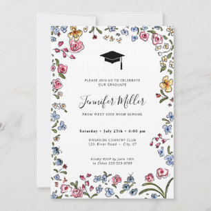 Colourful blooms hand drawn Graduation Party Photo Holiday Card